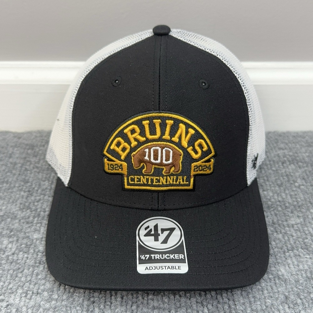 Boston Bruins Hat '47 Brand Trucker Snapback Black Centennial‎ 100th NHL Cap NWT